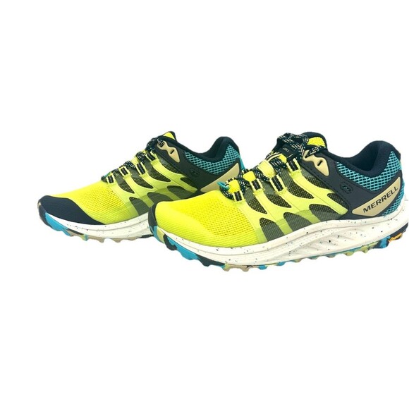 Merrell Antora 3 Shoes Womens sz 6 Vibram Trail Running Celery Blue Yellow - Picture 1 of 8